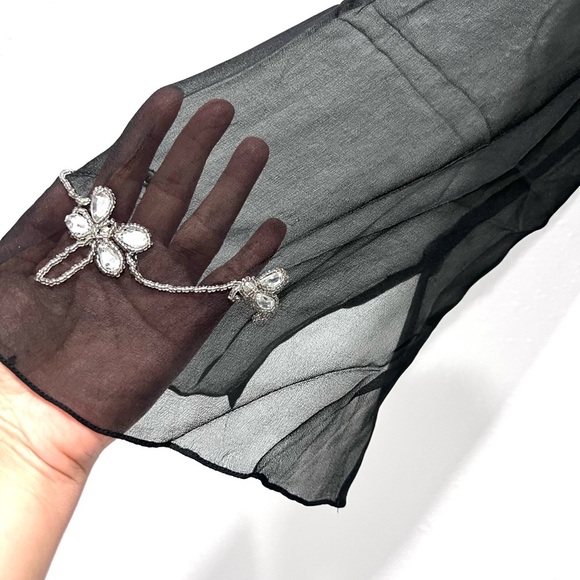 SilkLand Black 100% silk Embellished sheet Long Sleeve Blouse 2X - Picture 5 of 8